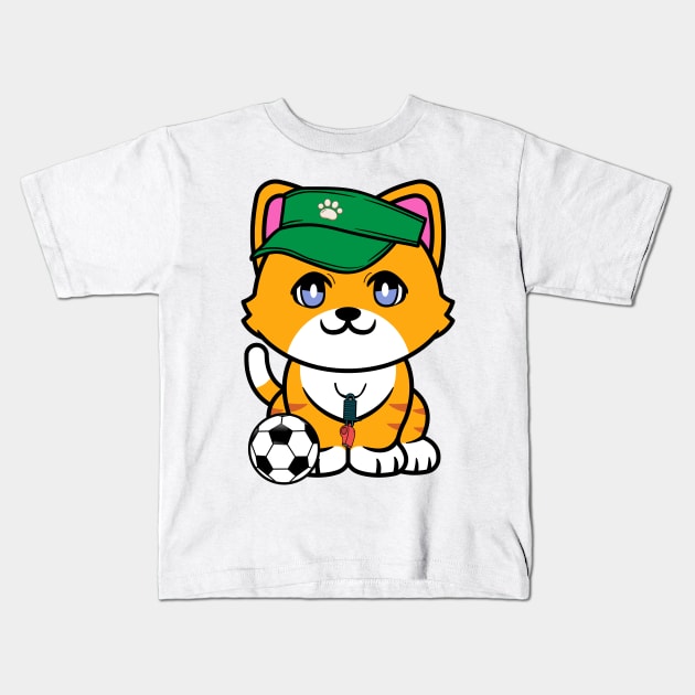 Funny orange cat is a soccer coach Kids T-Shirt by Pet Station